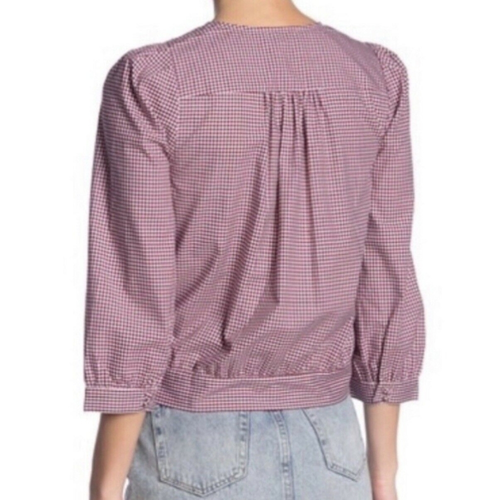 MADEWELL Burgundy Gingham Wrap Blouse/Top with 3/4 Sleeves - Picture 6 of 10
